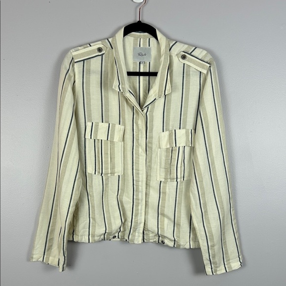 Rails Rowen Linen Blend Utility Practical Button Front Stripe Jacket Small Cream - Picture 2 of 14